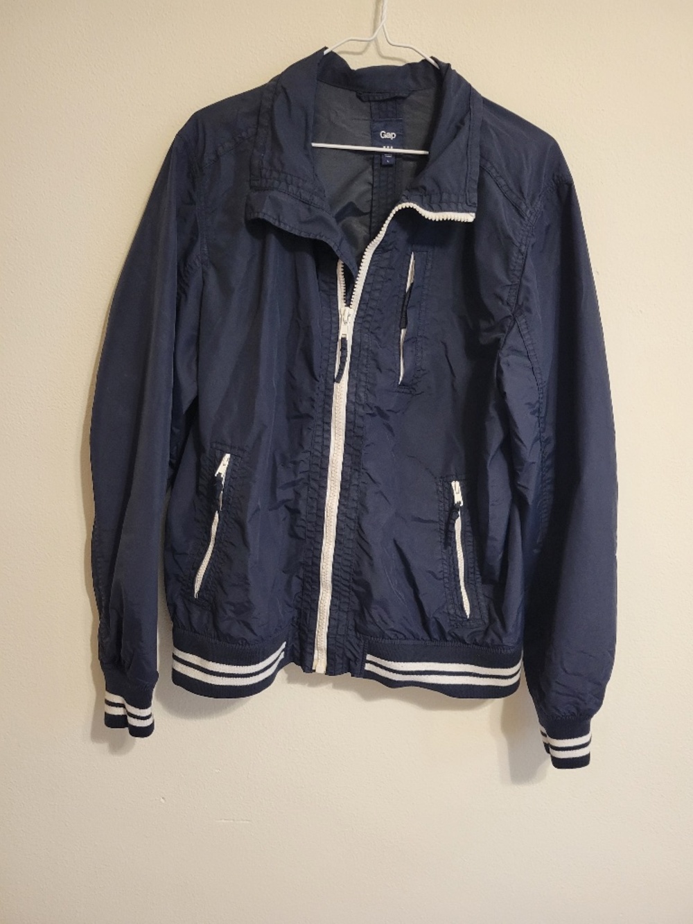 Gap Utility Bomber Nylon Jacket with Striped Ribbed Cuffs